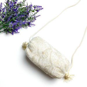 Vintage Robinsons White Bead Tassel Crossbody Bag